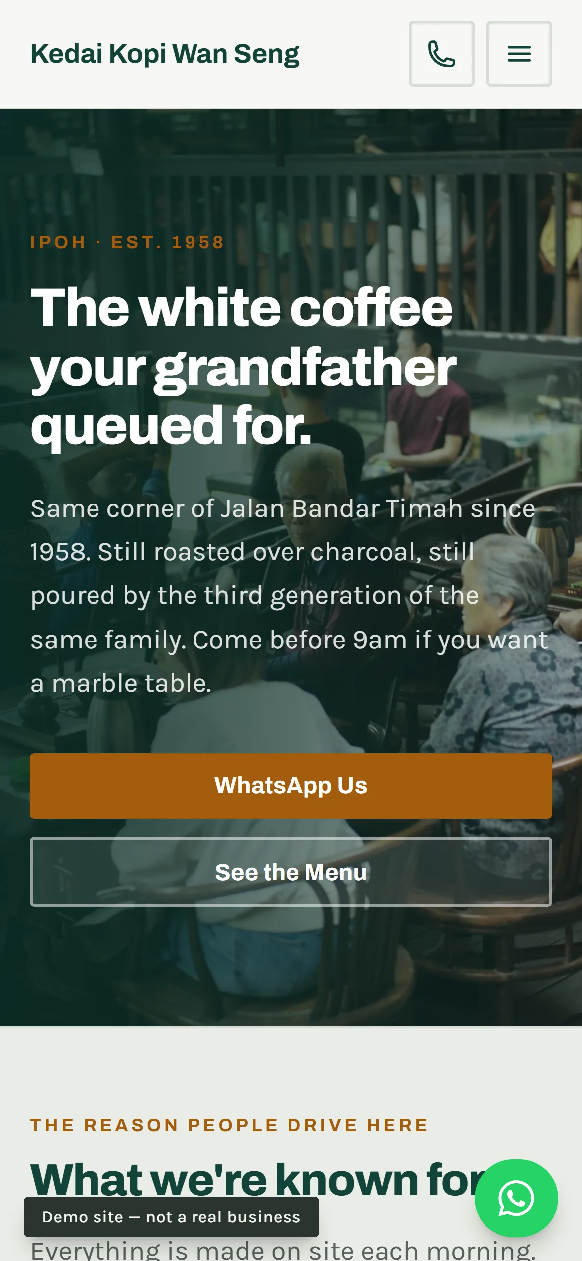 Kedai Kopi Wan Seng on a phone