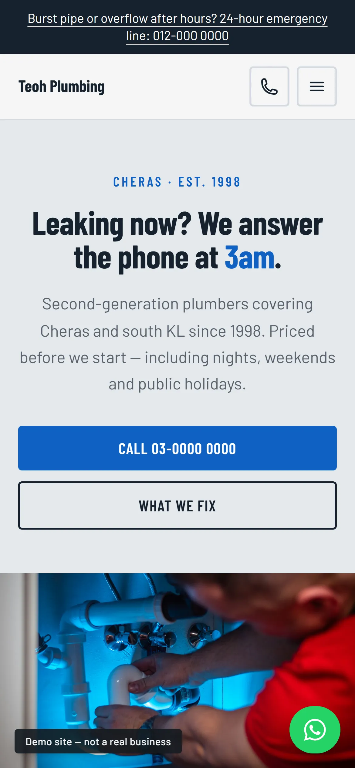 Teoh Plumbing on a phone