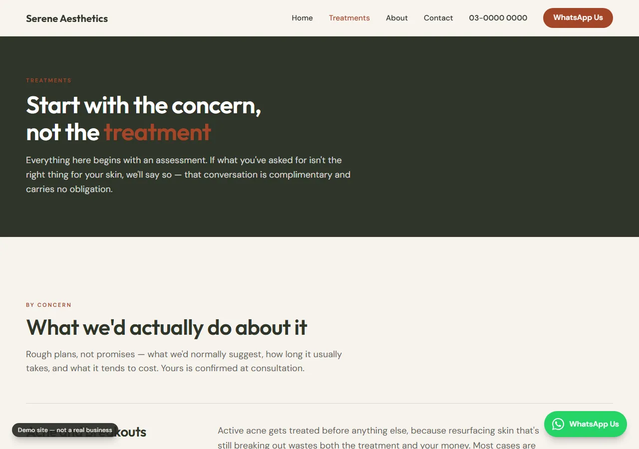Serene Aesthetics — services page